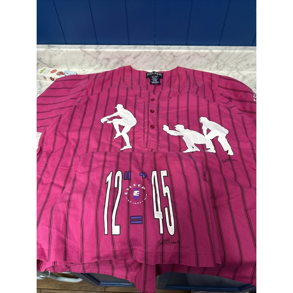 ESLEEP Boxer Pajamas VINTAGE 90s‎ Baseball 12" = +45 Great Condition Large Pink
